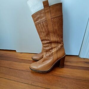 Cole Haan Woven Tan Leather Knee-High Boots